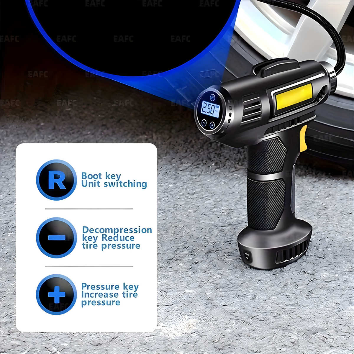 Compresor e Inflador de Aire Portátil Inalámbrico LED 150 PSI